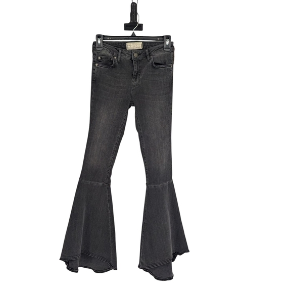 00613 Free People Ultra Flare Leg Jeans Black/Gray Size 25 bohemian hippie retro - Picture 1 of 8
